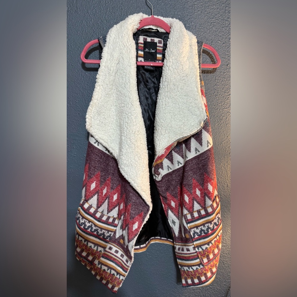 Me Jane Red and Cream Aztec Teddy Jacket